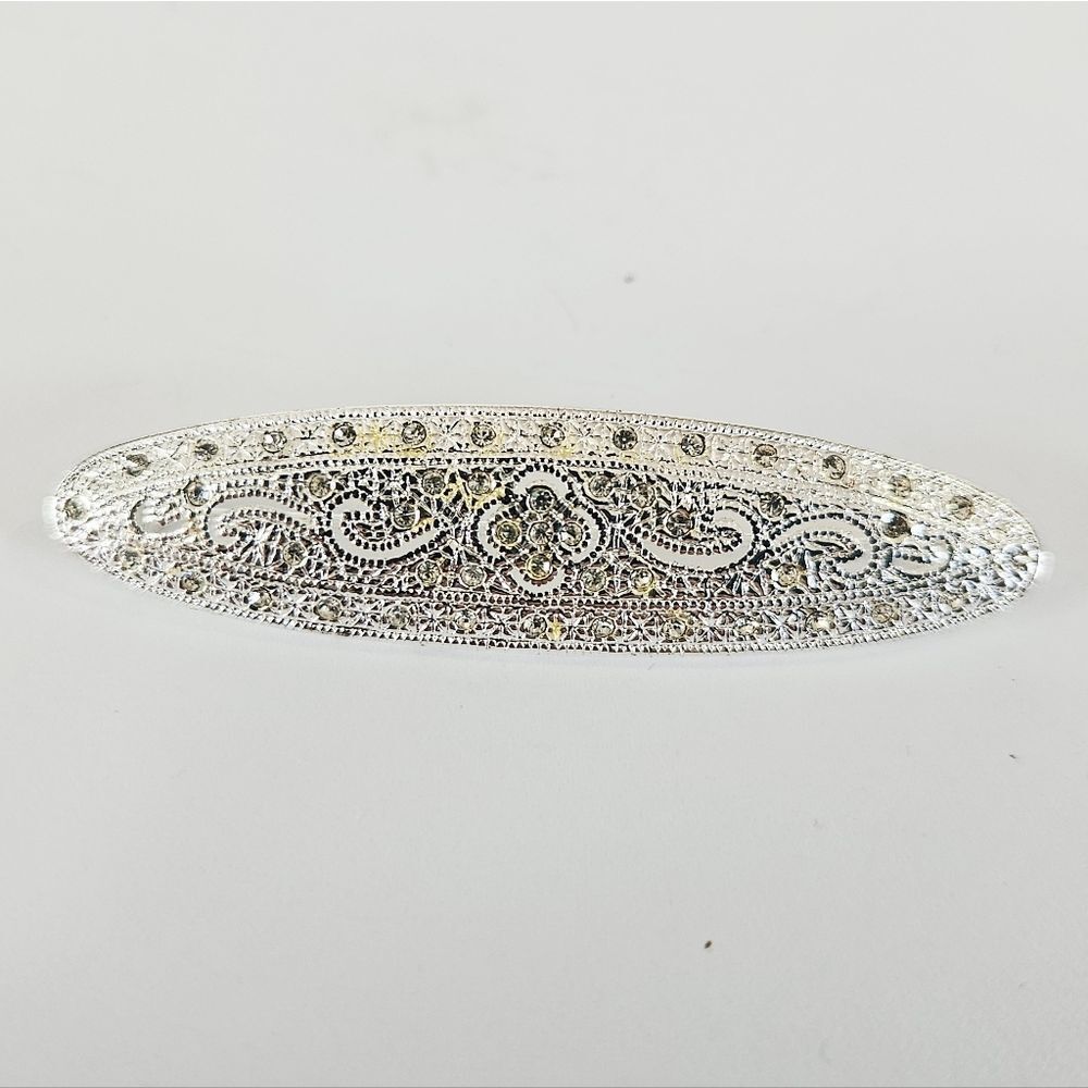 Vintage Napier Signed Silver Tone Pave Icy Clear Rhinestone Bar Style Brooch Pin